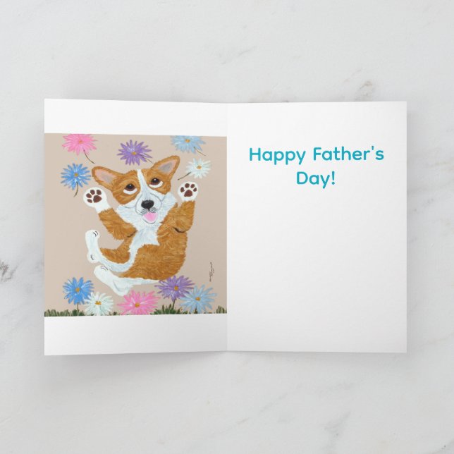 Carte Welsh Corgi et papillons Joyeuse fête des Pères (Intérieur)