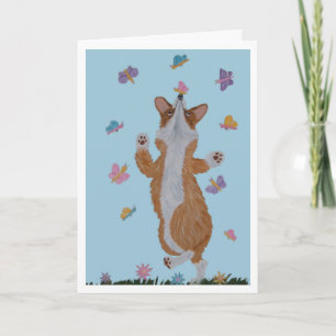 Carte Welsh Corgi et Papillons Joyeuses Pâques