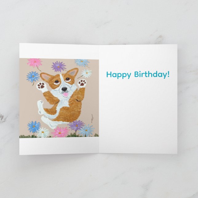 Carte Welsh Corgi et Papillons Joyeux Anniversaire ! (Intérieur)