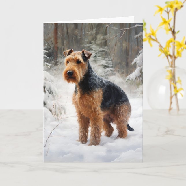 Carte Welsh Terrier Laisser Neige Noël (Fleur jaune)