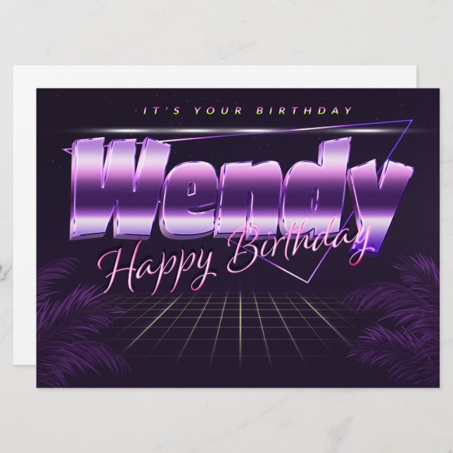 Carte Wendy Name Prénom lila retro (Devant / Derrière)