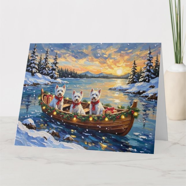 Carte West Highland White Terrier Christmas Boat Holiday (Devant)