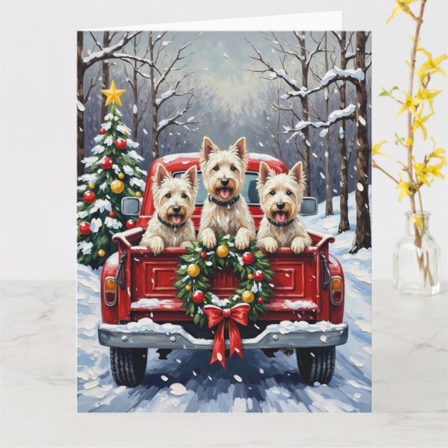 Carte West Highland White Terrier Christmas Red Truck (Fleur jaune)