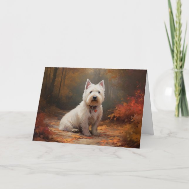 Carte West Highland White Terrier dans les feuilles d'au (Devant)