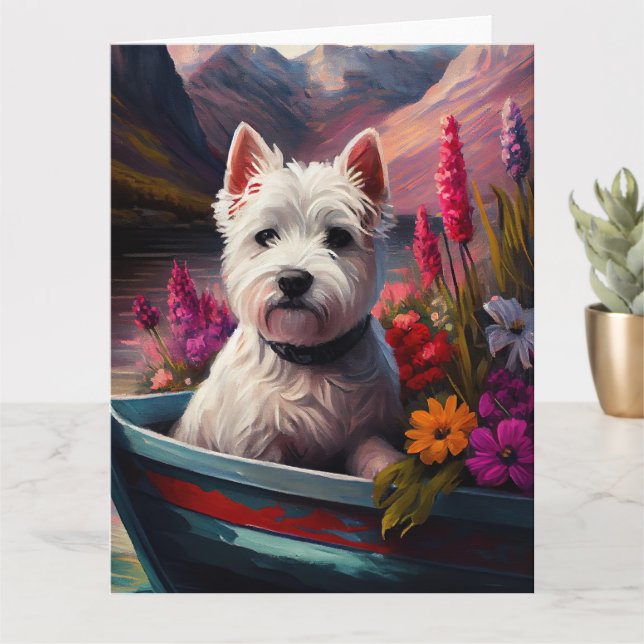 Carte West Highland White Terrier en bateau (Petite plante)