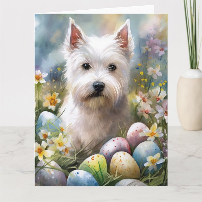 Carte West Highland White Terrier OEufs de Pâques Vacanc (Devant)
