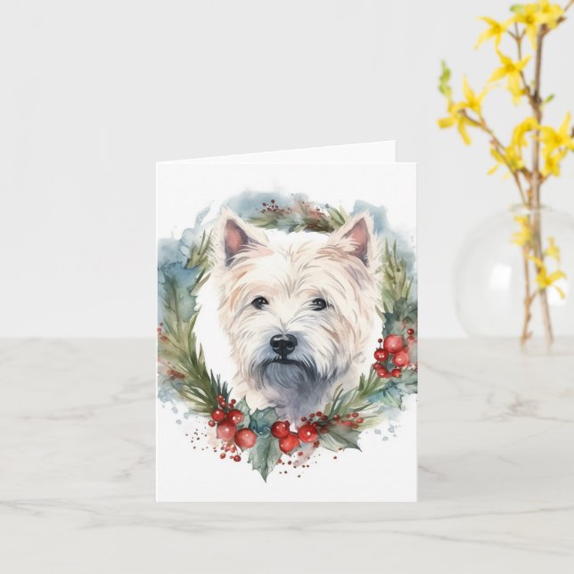 Carte West Highland White Terrier Wire de Noël (Fleur jaune)
