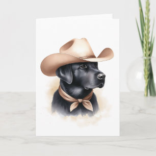Carte Western Cowboy Black Lab Art Style Country