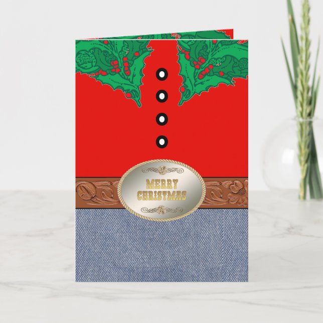 Carte Western Cowboy Père Noël Belt Buckle Red Shirt Jea (Devant)