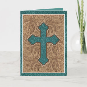 Carte Western Cross Cuir Imprimer Tissu Turquoise