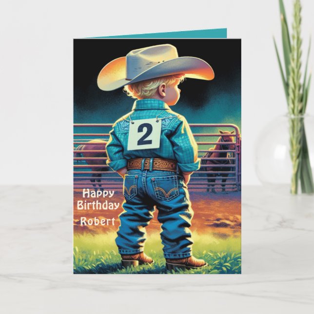 Carte Western Little Cowboy 2e Anniversaire Rodéo Person (Devant)
