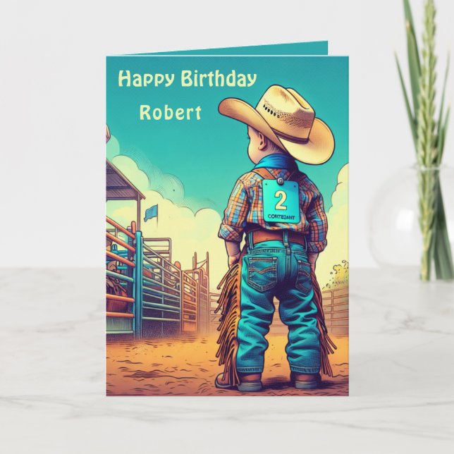 Carte Western Little Cowboy 2e Anniversaire Rodéo Person (Devant)