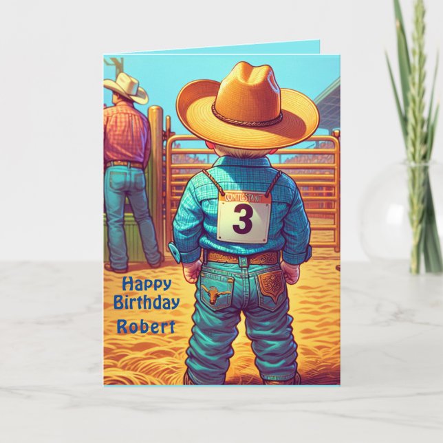 Carte Western Little Cowboy 3e anniversaire Rodéo person (Devant)