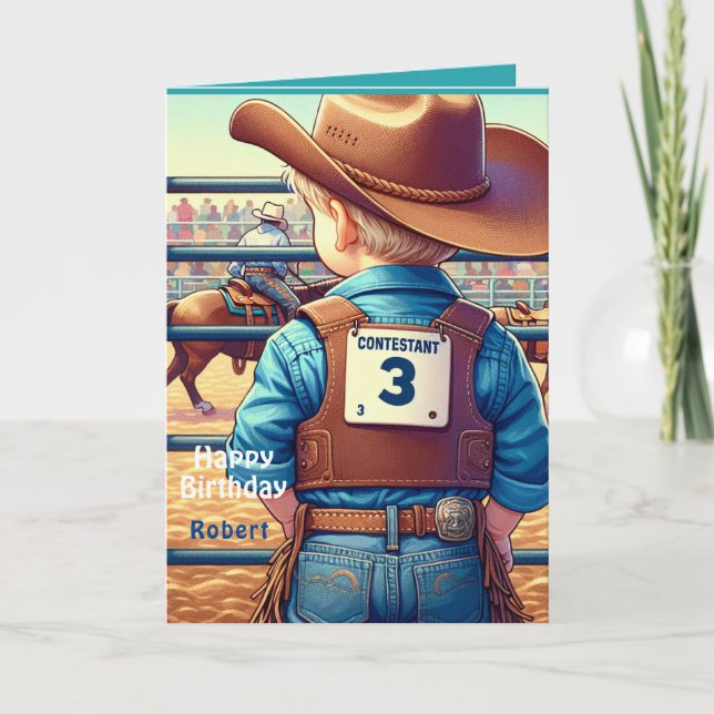 Carte Western Little Cowboy 3e anniversaire Rodéo person (Devant)