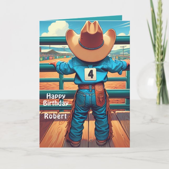 Carte Western Little Cowboy 4e anniversaire Rodéo person (Devant)