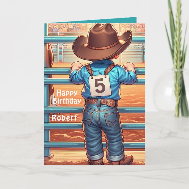 Carte Western Little Cowboy 5e anniversaire Rodéo person (Devant)