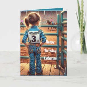 Carte Western Little Cowgirl 3e anniversaire Rodéo perso