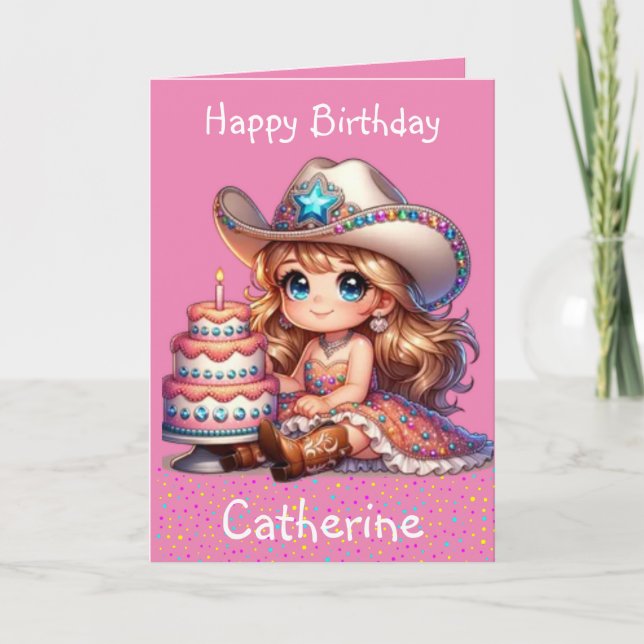 Carte Western Little Cowgirl First Birday Custom (Devant)