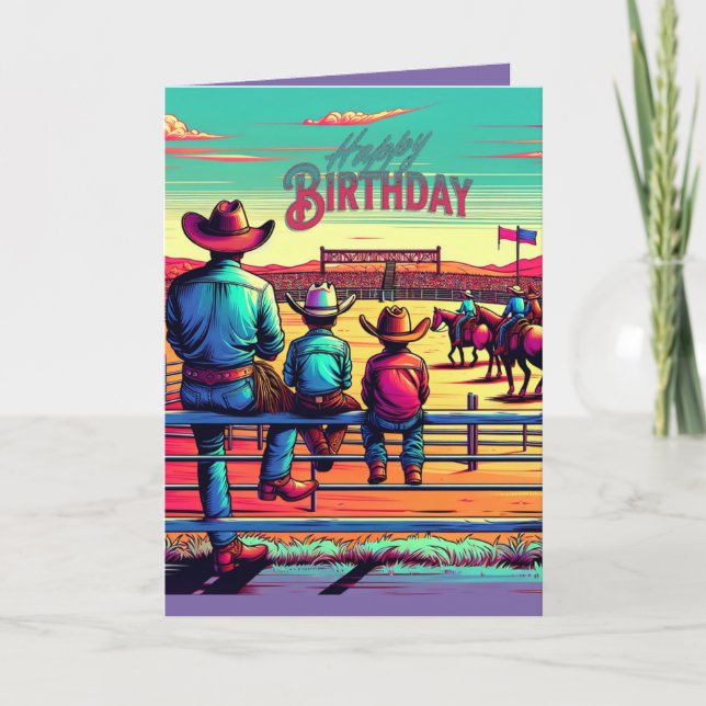 Carte Western Rodeo Cowboys Personnalisé Anniversaire (Devant)