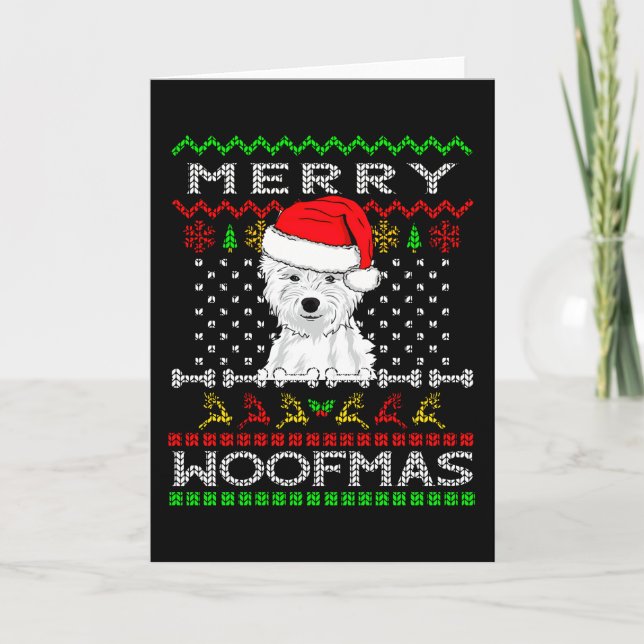 Carte Westie Chien Merry Woofmas Noël (Devant)