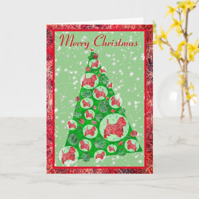 Carte Westie Chien Silhouette Décor Arbre de Noël (Fleur jaune)