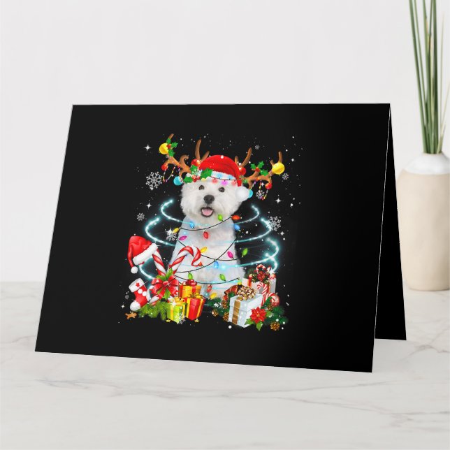 Carte Westie Reindeer Joyeux pyjama X (Devant)