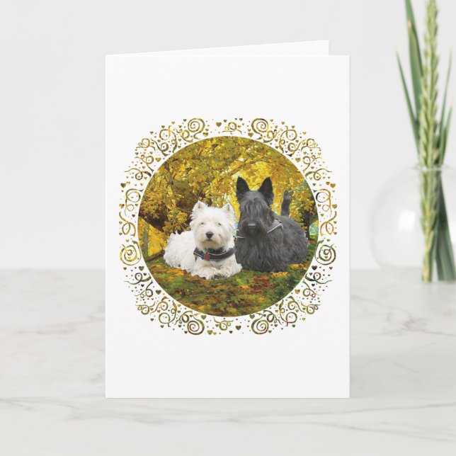 Carte Westie & Scottie en automne (Devant)