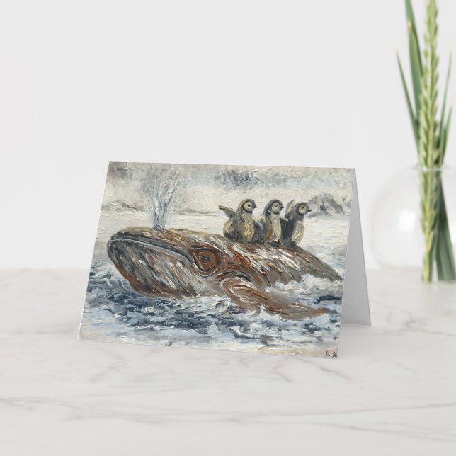 Carte Whale Riders Whimsical Whale and Penguin Ocean (Devant)