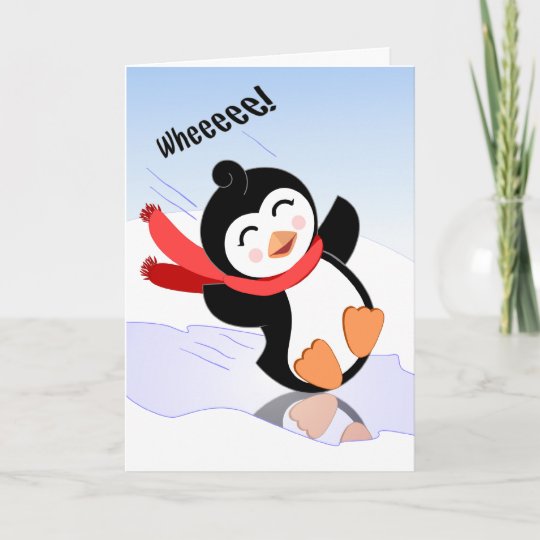Carte Wheee Joyeux Anniversaire Avec Un Pingouin Noir Zazzle Fr