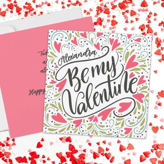 Carte Whimsical Be My Valentine Custom Name Flat  (Créateur téléchargé)