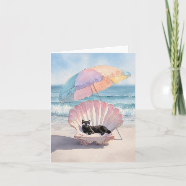 Carte Whimsical Black Cat Beach (Devant)