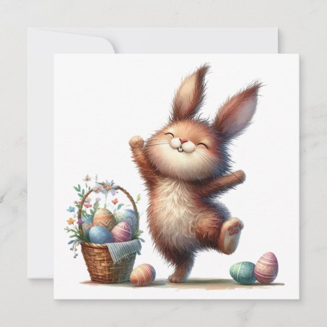 Carte Whimsical Bunny and Basket of Eggs Easter Greeting (Devant)