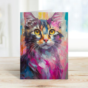 Carte Whimsical Cat Portrait Abstrait Art Moderne