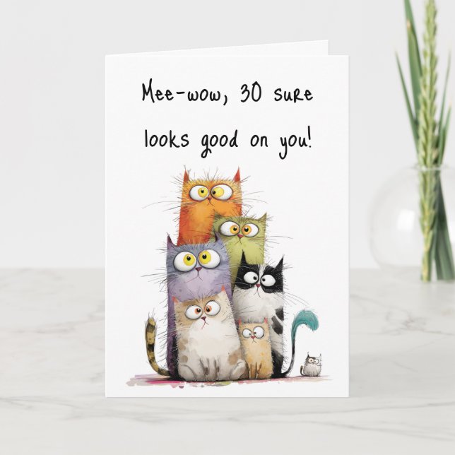 Carte Whimsical Cats Big Eyes 30e anniversaire Salutatio (Devant)
