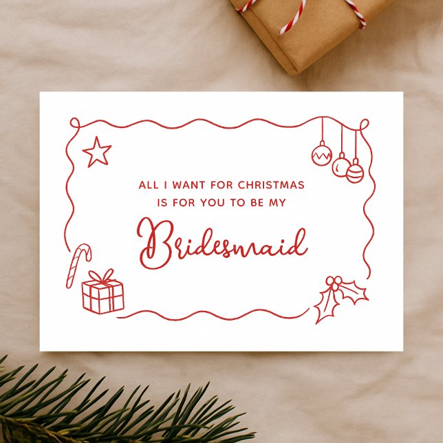 Carte Whimsical Christmas Hand Drawn Bridesmaid Proposal (Créateur téléchargé)