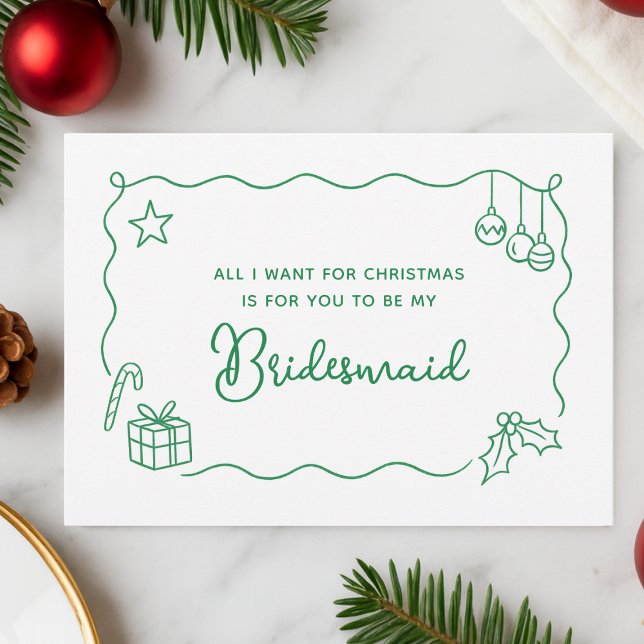 Carte Whimsical Christmas Hand Drawn Bridesmaid Proposal (Créateur téléchargé)