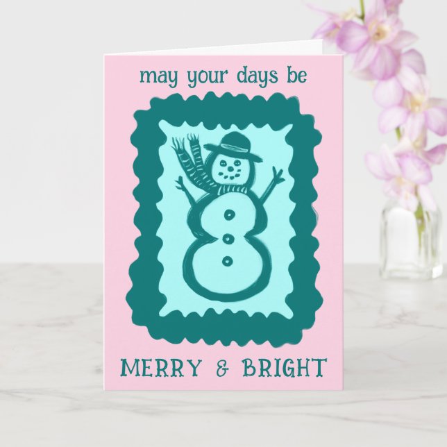 Carte Whimsical Christmas Snowman Merry & Bright Holiday (Orchidée)