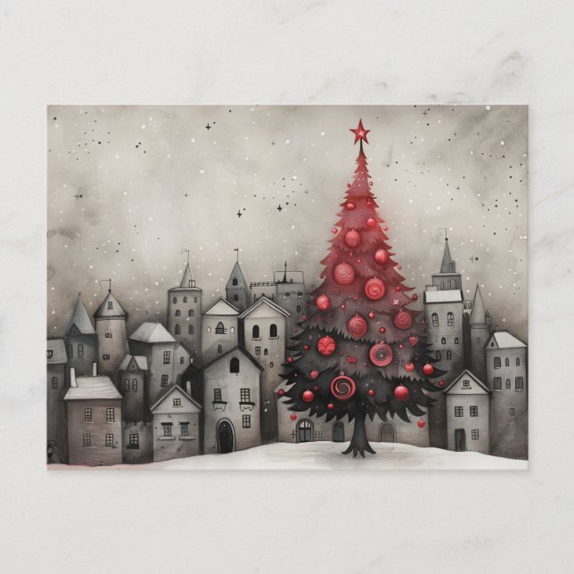 Carte Whimsical Christmas Tree Rouge Noir (Devant)