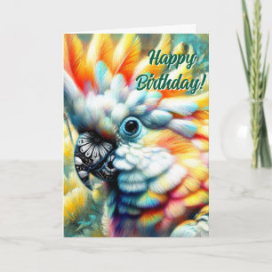 Carte Whimsical Cockatoo Bird Yellow Poppies Anniversair
