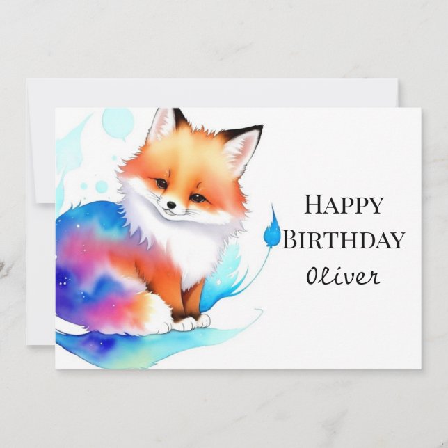 Carte Whimsical Colorful Fox Anniversaire (Devant)