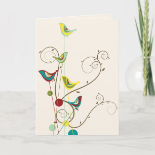 Carte Whimsical Colorful Summer Birds And Swirls Modern