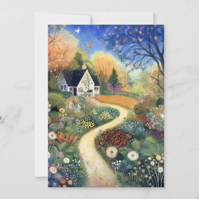 Carte Whimsical Country Cottage Scène Hello Plat (Devant)