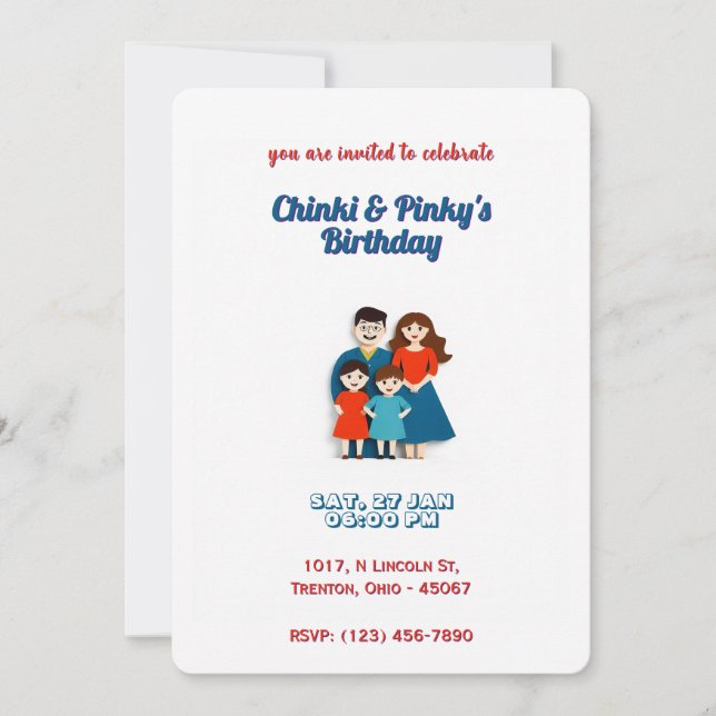 Carte Whimsical d'anniversaire de famille - Mini m (Devant)