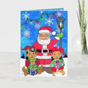 Carte Whimsical Ethnic Père Noël and Elves Christmas