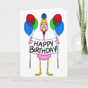 Carte Whimsical Flamingo Happy Birthday Balloons