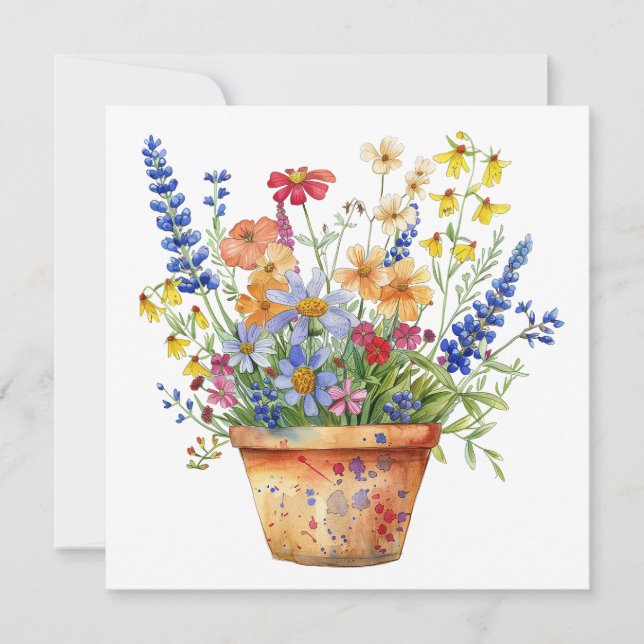 Carte Whimsical Flowers in Pot Floral Illustration (Devant)
