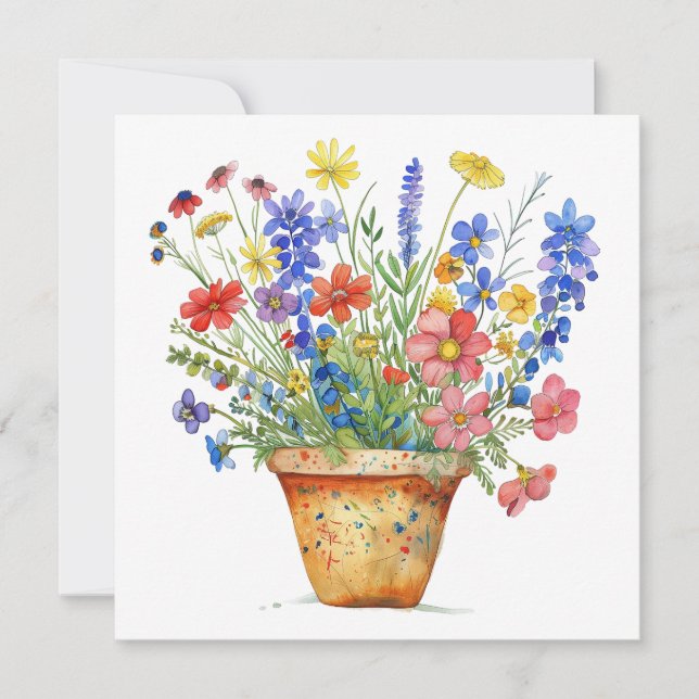 Carte Whimsical Flowers in Pot Thinking of You Cheerup (Devant)
