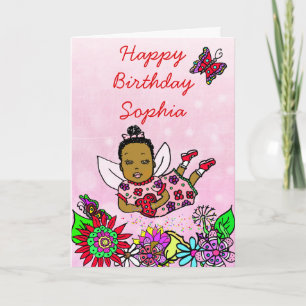 Carte Whimsical Folk Art Fairy Girl Joyeux anniversaire