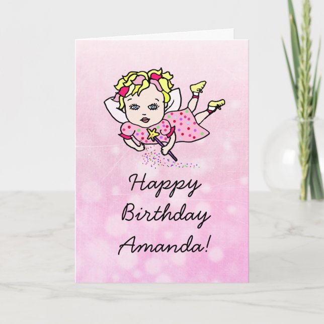 Carte Whimsical Folk Art Fairy Girl Joyeux anniversaire (Devant)