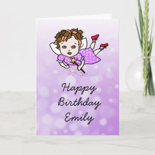 Carte Whimsical Folk Art Fairy Girl Joyeux anniversaire